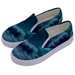 Waves Ocean Sea Tsunami Nautical Blue Sea Art Kids  Canvas Slip Ons by uniart180623