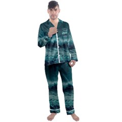 Waves Ocean Sea Tsunami Nautical Blue Sea Art Men s Long Sleeve Satin Pajamas Set by uniart180623