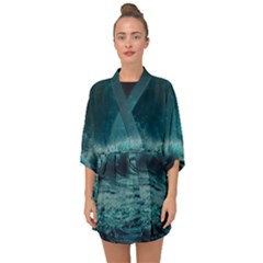 Waves Ocean Sea Tsunami Nautical Blue Sea Art Half Sleeve Chiffon Kimono by uniart180623