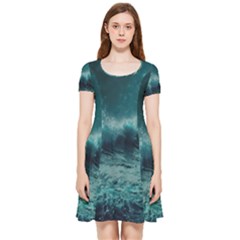 Waves Ocean Sea Tsunami Nautical Blue Sea Art Inside Out Cap Sleeve Dress by uniart180623