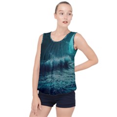 Waves Ocean Sea Tsunami Nautical Blue Sea Art Bubble Hem Chiffon Tank Top by uniart180623