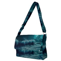 Waves Ocean Sea Tsunami Nautical Blue Sea Art Full Print Messenger Bag (m) by uniart180623