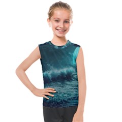 Waves Ocean Sea Tsunami Nautical Blue Sea Art Kids  Mesh Tank Top by uniart180623