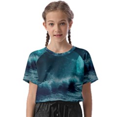 Waves Ocean Sea Tsunami Nautical Blue Sea Art Kids  Basic Tee by uniart180623