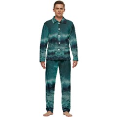 Waves Ocean Sea Tsunami Nautical Blue Sea Art Men s Long Sleeve Velvet Pocket Pajamas Set by uniart180623