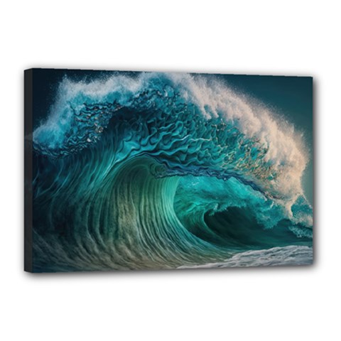 Tsunami Waves Ocean Sea Water Rough Seas Canvas 18  X 12  (stretched) by uniart180623