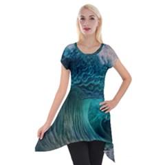 Tsunami Waves Ocean Sea Water Rough Seas Short Sleeve Side Drop Tunic by uniart180623