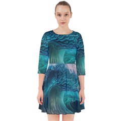 Tsunami Waves Ocean Sea Water Rough Seas Smock Dress by uniart180623