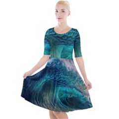 Tsunami Waves Ocean Sea Water Rough Seas Quarter Sleeve A-line Dress by uniart180623