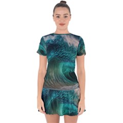 Tsunami Waves Ocean Sea Water Rough Seas Drop Hem Mini Chiffon Dress by uniart180623