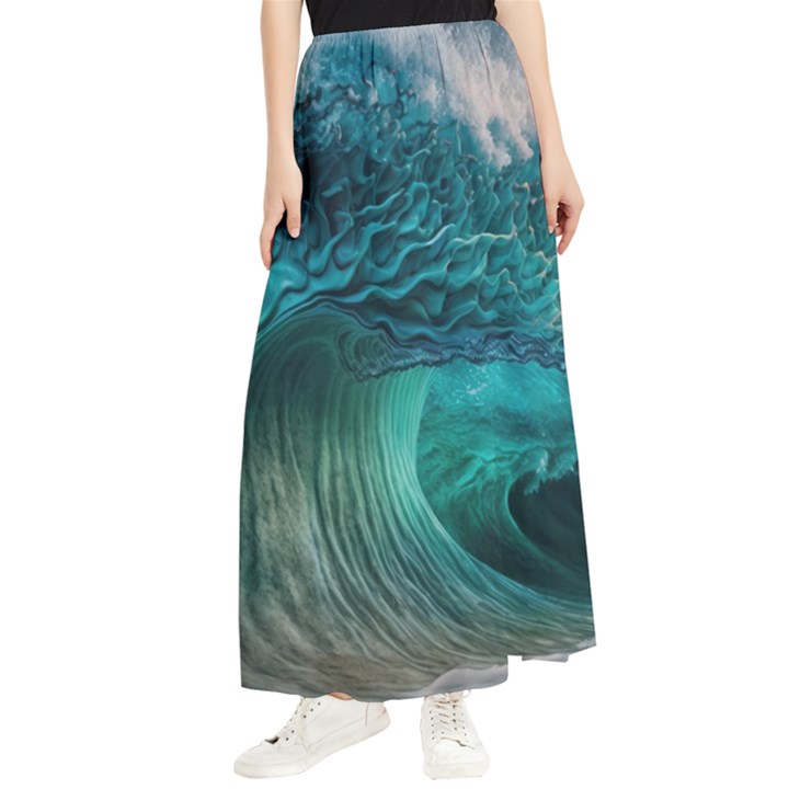 Tsunami Waves Ocean Sea Water Rough Seas Maxi Chiffon Skirt