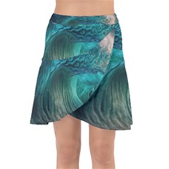 Tsunami Waves Ocean Sea Water Rough Seas Wrap Front Skirt by uniart180623