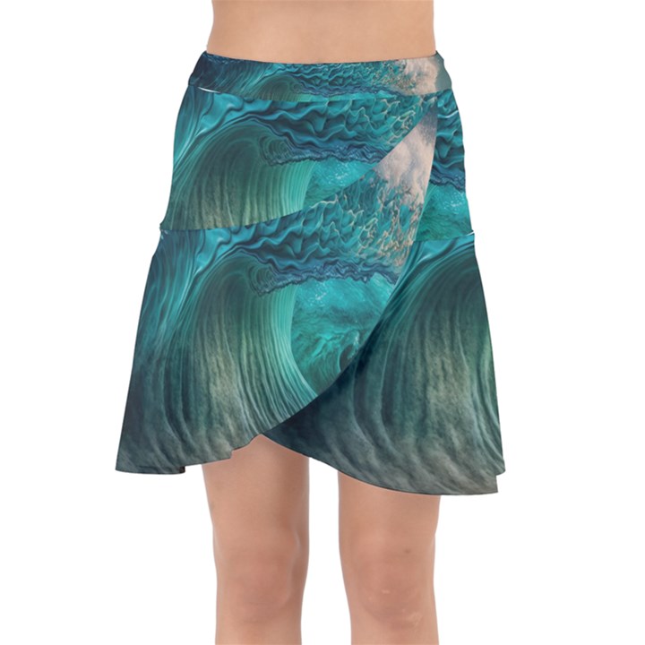 Tsunami Waves Ocean Sea Water Rough Seas Wrap Front Skirt