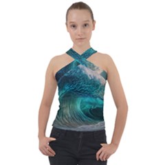 Tsunami Waves Ocean Sea Water Rough Seas Cross Neck Velour Top by uniart180623