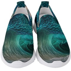 Tsunami Waves Ocean Sea Water Rough Seas Kids  Slip On Sneakers by uniart180623