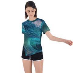 Tsunami Waves Ocean Sea Water Rough Seas Asymmetrical Short Sleeve Sports Tee by uniart180623