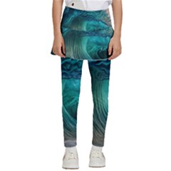 Tsunami Waves Ocean Sea Water Rough Seas Kids  Skirted Pants by uniart180623