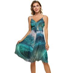 Tsunami Waves Ocean Sea Water Rough Seas Sleeveless Tie Front Chiffon Dress by uniart180623