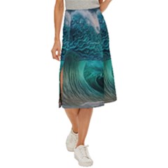 Tsunami Waves Ocean Sea Water Rough Seas Midi Panel Skirt