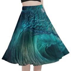 Tsunami Waves Ocean Sea Water Rough Seas A-line Full Circle Midi Skirt With Pocket by uniart180623