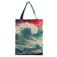 Storm Tsunami Waves Ocean Sea Nautical Nature Painting Classic Tote Bag by uniart180623