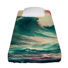 Storm Tsunami Waves Ocean Sea Nautical Nature Painting Fitted Sheet (single Size) by uniart180623