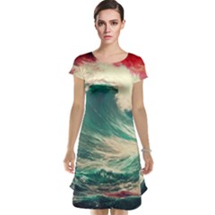 Storm Tsunami Waves Ocean Sea Nautical Nature Painting Cap Sleeve Nightdress by uniart180623