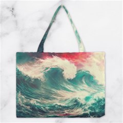 Storm Tsunami Waves Ocean Sea Nautical Nature Painting Medium Tote Bag by uniart180623