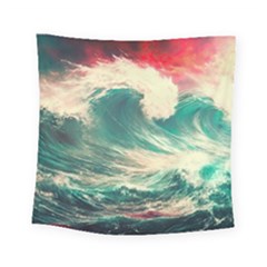 Storm Tsunami Waves Ocean Sea Nautical Nature Painting Square Tapestry (small) by uniart180623