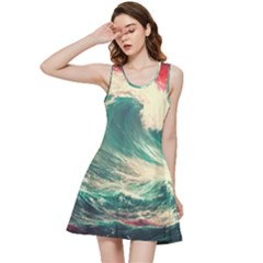 Storm Tsunami Waves Ocean Sea Nautical Nature Painting Inside Out Racerback Dress by uniart180623