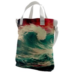 Storm Tsunami Waves Ocean Sea Nautical Nature Painting Canvas Messenger Bag by uniart180623