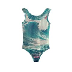 Storm Tsunami Waves Ocean Sea Nautical Nature Painting Kids  Frill Swimsuit by uniart180623