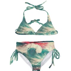 Storm Tsunami Waves Ocean Sea Nautical Nature Painting Kids  Classic Bikini Set by uniart180623