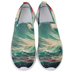 Storm Tsunami Waves Ocean Sea Nautical Nature Painting Men s Slip On Sneakers by uniart180623