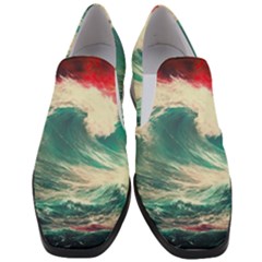 Storm Tsunami Waves Ocean Sea Nautical Nature Painting Women Slip On Heel Loafers by uniart180623