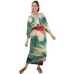 Storm Tsunami Waves Ocean Sea Nautical Nature Painting Grecian Style  Maxi Dress by uniart180623