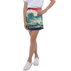 Storm Tsunami Waves Ocean Sea Nautical Nature Painting Kids  Tennis Skirt by uniart180623