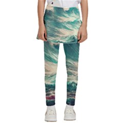 Storm Tsunami Waves Ocean Sea Nautical Nature Painting Kids  Skirted Pants by uniart180623