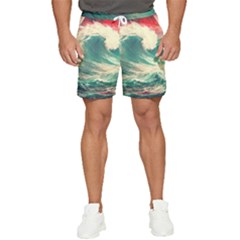 Storm Tsunami Waves Ocean Sea Nautical Nature Painting Men s Runner Shorts by uniart180623