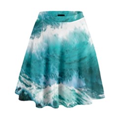 Waves Ocean Sea Tsunami Nautical Blue Sea High Waist Skirt by uniart180623