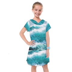 Waves Ocean Sea Tsunami Nautical Blue Sea Kids  Drop Waist Dress by uniart180623