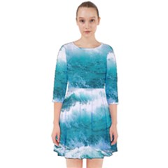 Waves Ocean Sea Tsunami Nautical Blue Sea Smock Dress by uniart180623