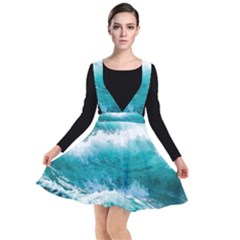 Waves Ocean Sea Tsunami Nautical Blue Sea Plunge Pinafore Dress by uniart180623