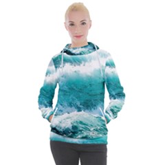 Waves Ocean Sea Tsunami Nautical Blue Sea Women s Hooded Pullover by uniart180623