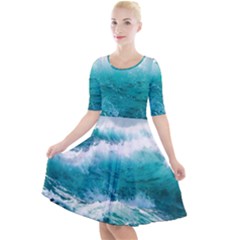 Waves Ocean Sea Tsunami Nautical Blue Sea Quarter Sleeve A-line Dress