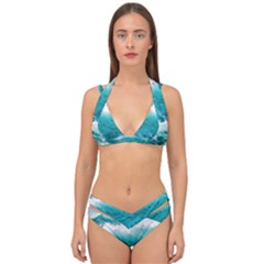 Waves Ocean Sea Tsunami Nautical Blue Sea Double Strap Halter Bikini Set by uniart180623