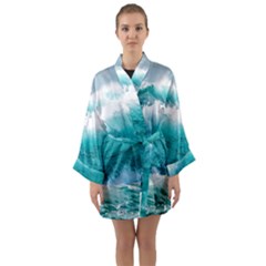 Waves Ocean Sea Tsunami Nautical Blue Sea Long Sleeve Satin Kimono by uniart180623