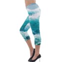 Waves Ocean Sea Tsunami Nautical Blue Sea Lightweight Velour Capri Leggings  View3