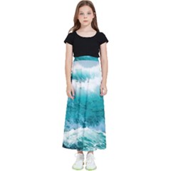 Waves Ocean Sea Tsunami Nautical Blue Sea Kids  Flared Maxi Skirt by uniart180623