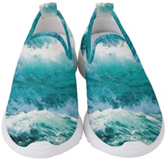 Waves Ocean Sea Tsunami Nautical Blue Sea Kids  Slip On Sneakers by uniart180623